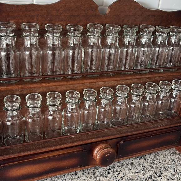 Antique Vintage Wooden Spice Rack with Glass Jars, Kitchen Craft Storage Shelf - Picture 3 of 14